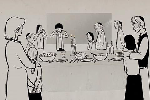 Drawing of a Jewish family around the table